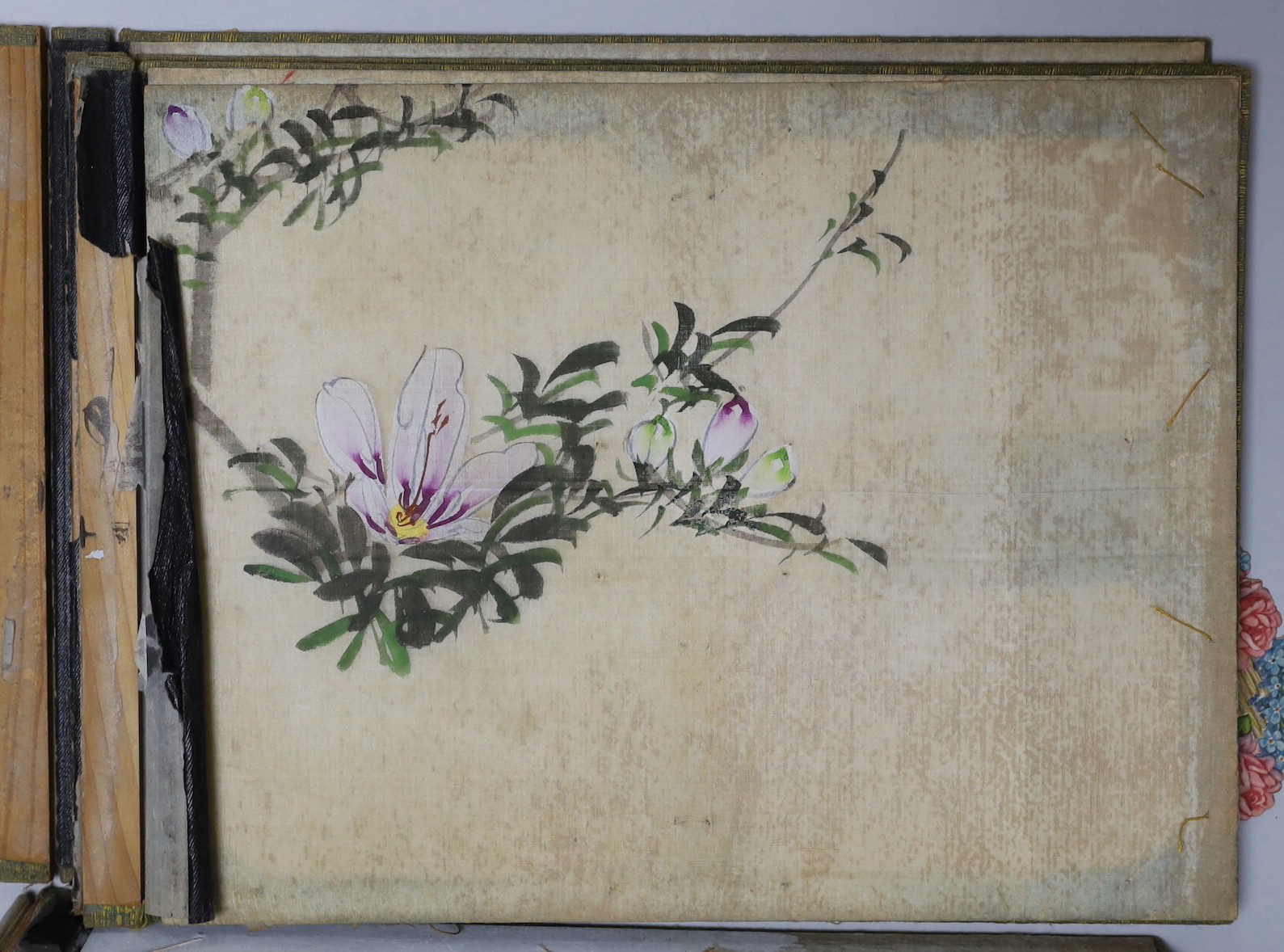 Five Victorian chromo-lithographic Valentine cards and a Japanese album of paintings - the latter a.f.